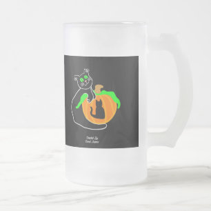 Zwarte kat pompoen grote Frosted Glass Mok