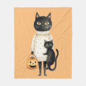Zwarte kat & pompoen Halloween fleece deken (Voorkant)
