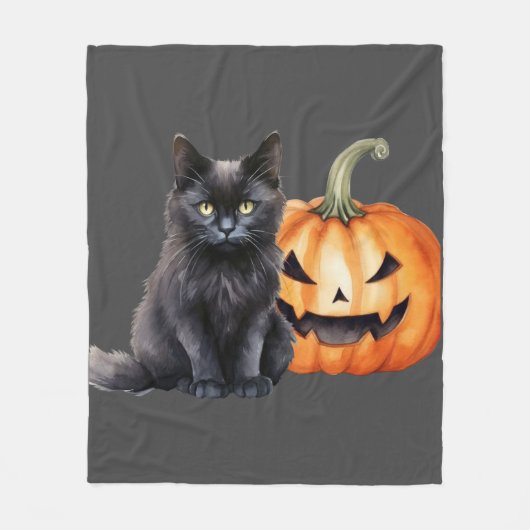 Zwarte Kat & Pompoen Halloween Fleece Deken (Voorkant)