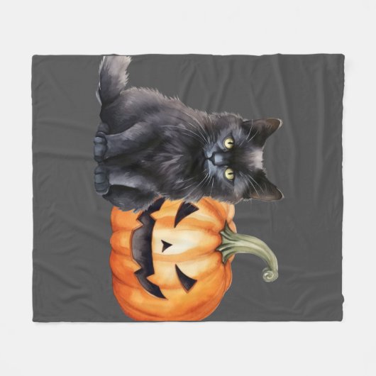 Zwarte Kat & Pompoen Halloween Fleece Deken (Voorkant (Horizontaal))