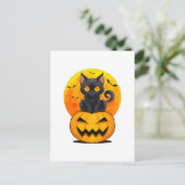 Zwarte Kat Pompoen Halloween Kostuum Briefkaart (Staand voorkant)