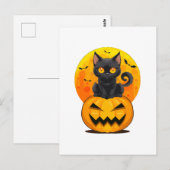 Zwarte Kat Pompoen Halloween Kostuum Briefkaart (Voorkant / Achterkant)