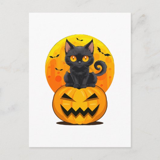 Zwarte Kat Pompoen Halloween Kostuum Briefkaart (Voorkant)