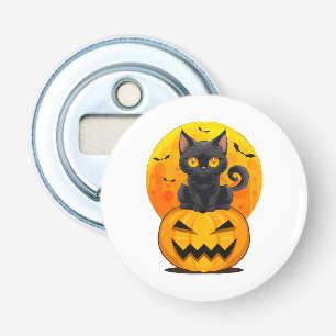 Zwarte Kat Pompoen Halloween Kostuum Button Flesopener