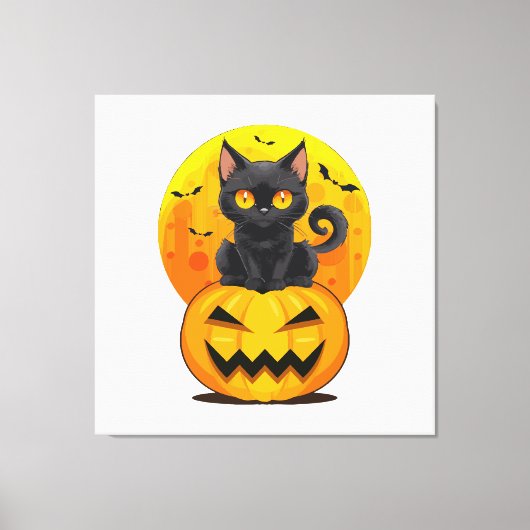 Zwarte Kat Pompoen Halloween Kostuum Canvas Afdruk (Voorkant)