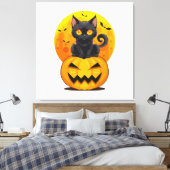 Zwarte Kat Pompoen Halloween Kostuum Canvas Afdruk (Insitu (Slaapkamer))