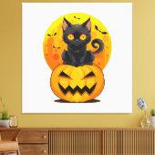 Zwarte Kat Pompoen Halloween Kostuum Canvas Afdruk (Insitu (Woonkamer))