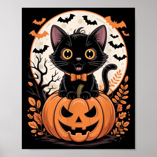Zwarte Kat Pompoen Halloween Kostuum Herfst Poster (Voorkant)