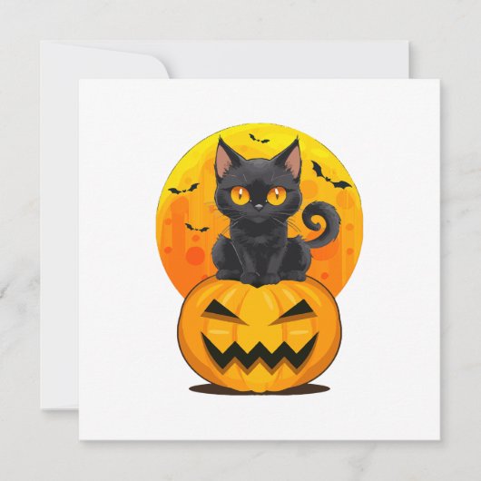 Zwarte Kat Pompoen Halloween Kostuum Kaart (Voorkant)
