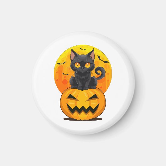 Zwarte Kat Pompoen Halloween Kostuum Magneet (Voorkant)