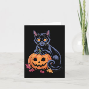Zwarte Kat Pompoen Halloween Kostuum Retro Herfst Kaart