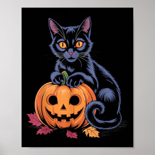 Zwarte Kat Pompoen Halloween Kostuum Retro Herfst Poster (Voorkant)