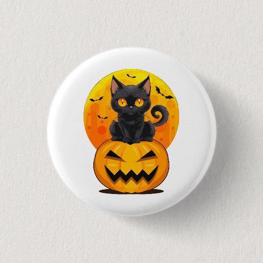 Zwarte Kat Pompoen Halloween Kostuum Ronde Button 3,2 Cm (Voorkant)