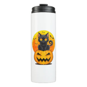 Zwarte Kat Pompoen Halloween Kostuum Thermosbeker