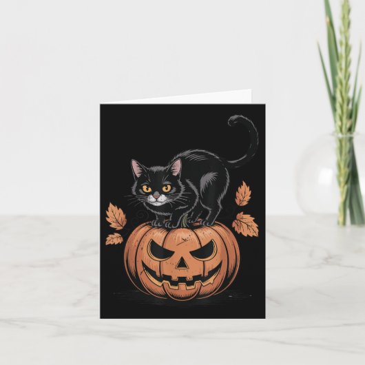 Zwarte Kat Pompoen Halloween Mannen Vrouwen Grappi Kaart (Voorkant)