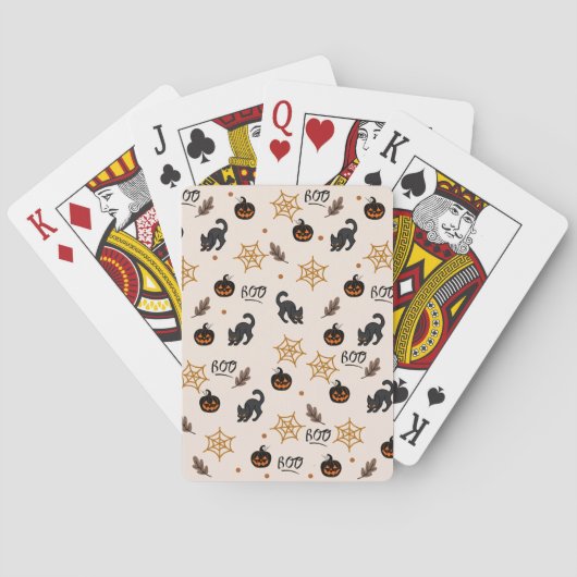 Zwarte kat pompoen Halloween patroon Pokerkaarten (Achterkant)