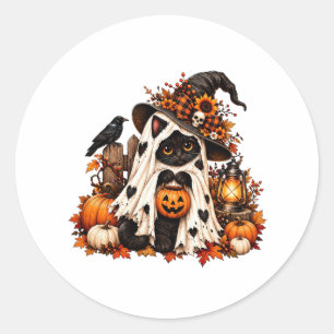 Zwarte kat pompoen Halloween sticker