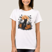 Zwarte Kat Pompoen Halloween T-shirt (Voorkant)