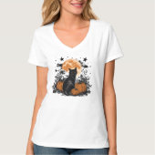 Zwarte Kat Pompoen Halloween T-shirt (Voorkant)