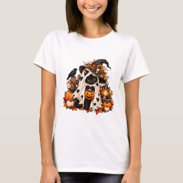 Zwarte kat pompoen Halloween T-shirt