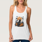 Zwarte Kat Pompoen Halloween Tanktop (Voorkant)