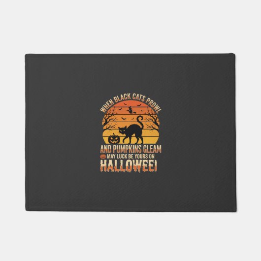Zwarte Kat Pompoen Halloween Vector Ontwerp Deurmat (Voorkant)