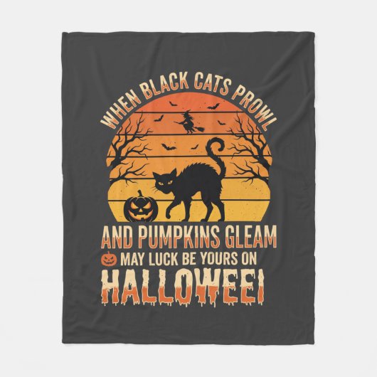 Zwarte Kat Pompoen Halloween Vector Ontwerp Fleece Deken (Voorkant)