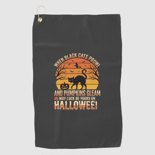 Zwarte Kat Pompoen Halloween Vector Ontwerp Golfhanddoek (Voorkant)