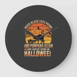 Zwarte Kat Pompoen Halloween Vector Ontwerp Grote Klok
