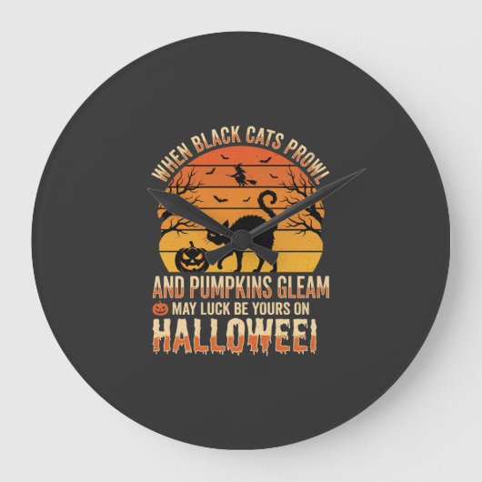 Zwarte Kat Pompoen Halloween Vector Ontwerp Grote Klok (Voorkant)