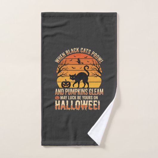 Zwarte Kat Pompoen Halloween Vector Ontwerp Handdoek (Handdoek)