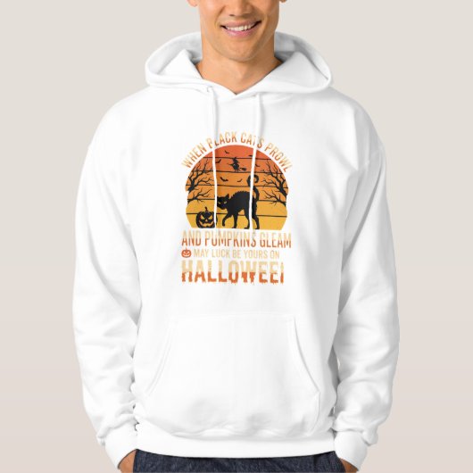 Zwarte Kat Pompoen Halloween Vector Ontwerp Hoodie (Voorkant)