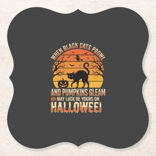 Zwarte Kat Pompoen Halloween Vector Ontwerp Kartonnen Onderzetters (Voorkant)