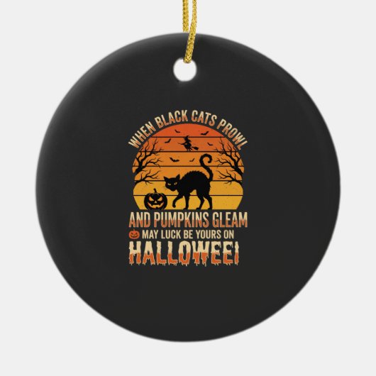 Zwarte Kat Pompoen Halloween Vector Ontwerp Keramisch Ornament (Voorkant)