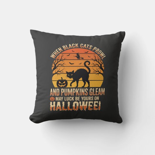 Zwarte Kat Pompoen Halloween Vector Ontwerp Kussen (Voorkant)