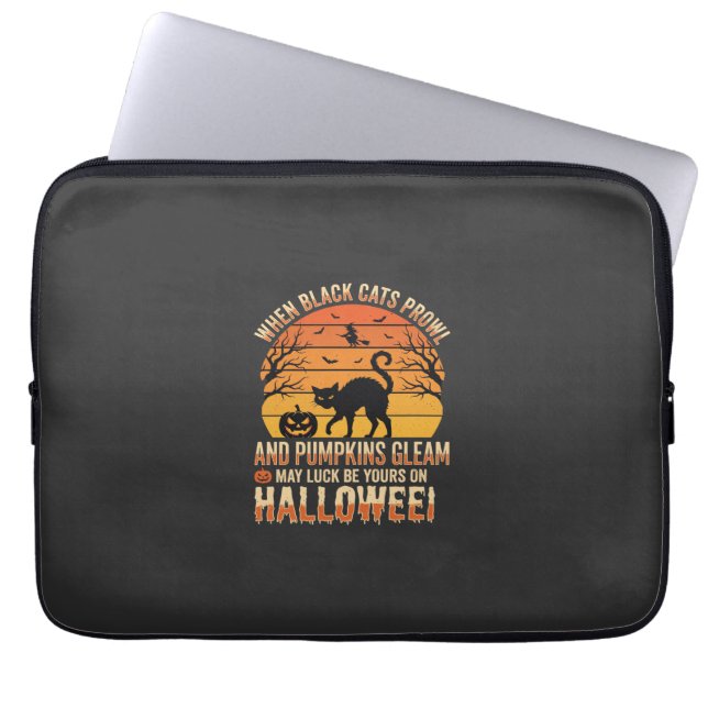 Zwarte Kat Pompoen Halloween Vector Ontwerp Laptop Sleeve (Voorkant)