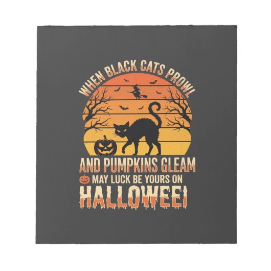 Zwarte Kat Pompoen Halloween Vector Ontwerp Notitieblok (Voorkant)