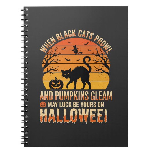 Zwarte Kat Pompoen Halloween Vector Ontwerp Notitieboek (Voorkant)