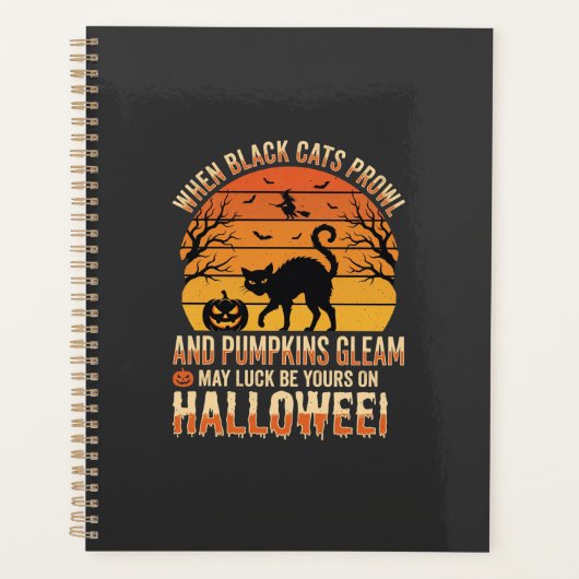 Zwarte Kat Pompoen Halloween Vector Ontwerp Planner (Voorkant)