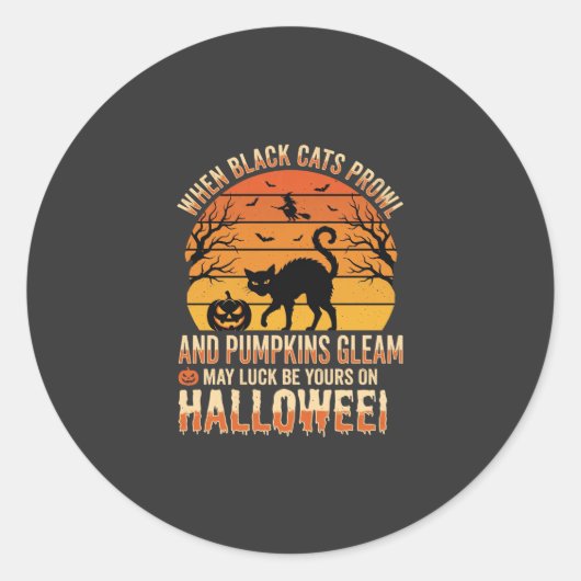 Zwarte Kat Pompoen Halloween Vector Ontwerp Ronde Sticker (Voorkant)