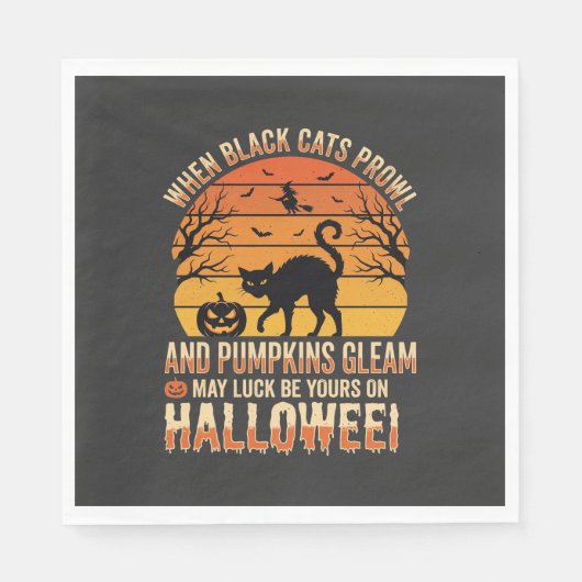 Zwarte Kat Pompoen Halloween Vector Ontwerp Servet (Voorkant)