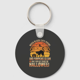 Zwarte Kat Pompoen Halloween Vector Ontwerp Sleutelhanger