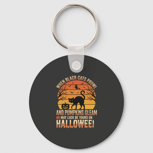 Zwarte Kat Pompoen Halloween Vector Ontwerp Sleutelhanger (Voorkant)