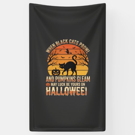 Zwarte Kat Pompoen Halloween Vector Ontwerp Spandoek (Verticaal)
