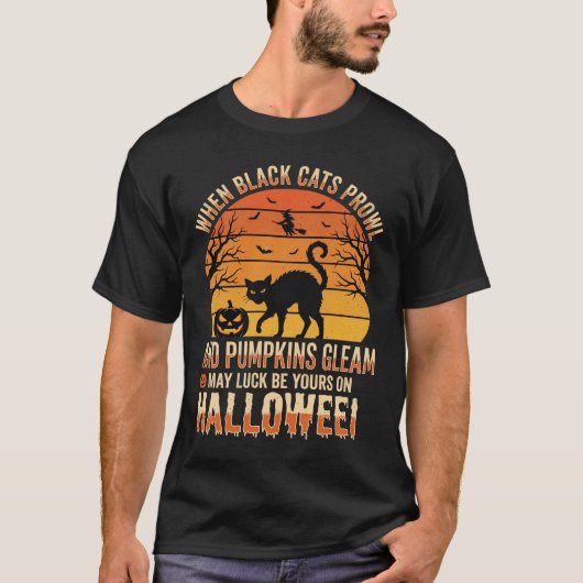 Zwarte Kat Pompoen Halloween Vector Ontwerp T-shirt (Voorkant)