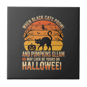 Zwarte Kat Pompoen Halloween Vector Ontwerp Tegeltje