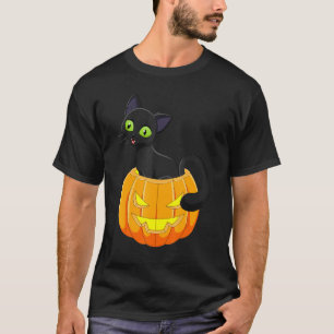 Zwarte Kat Pompoen Halloween Voor Vrouwen Kinderen T-shirt