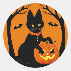 Zwarte kat pompoen heksenhoed Halloween decoratie Ronde Sticker