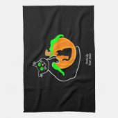Zwarte kat pompoen keukenhanddoek (Verticaal)