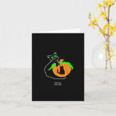 Zwarte kat pompoen klein verticaal Wenskaart Kaart (Gele Bloem)
